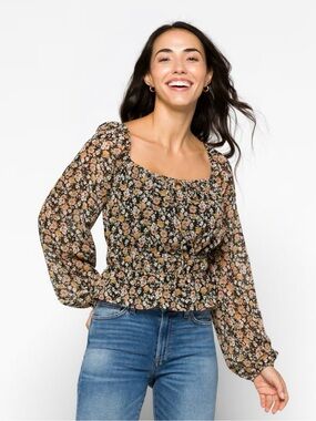 Floral Magnolia Volume Sleeve Blouse